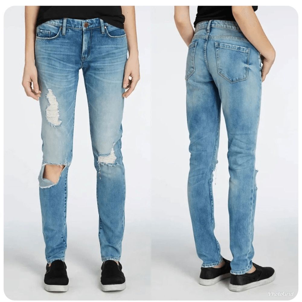 Blank NYC Skinny Jeans Size 24 Mid Rise Acid Wash Distressed Raw Hem Y2K Retro